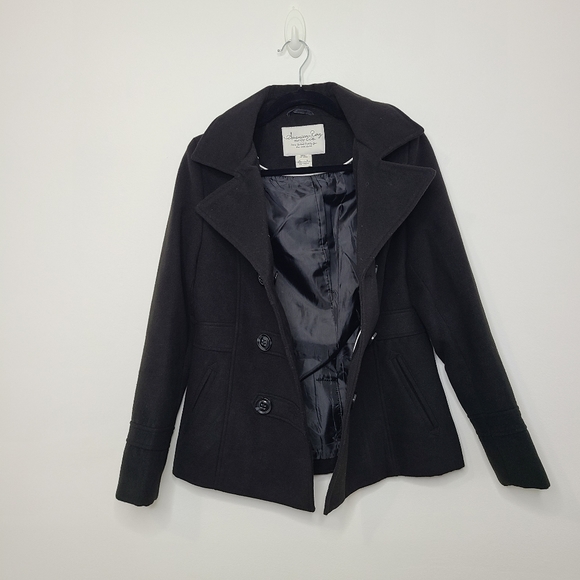 American Rag Pea Coat Jacket Coat Collared Button-Down Black Size Small - Picture 7 of 11